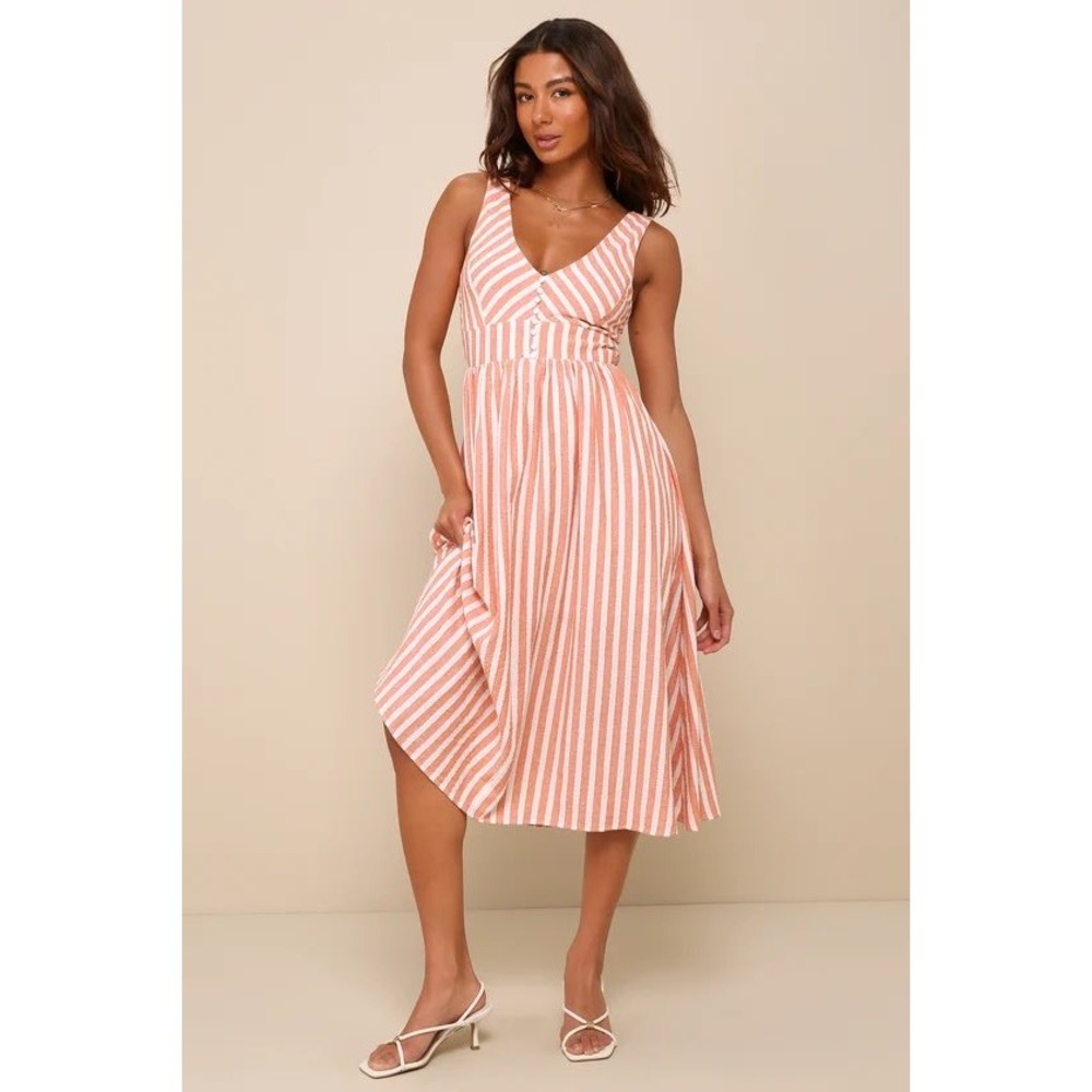 Lulu's Pink and White Striped Midi Dress